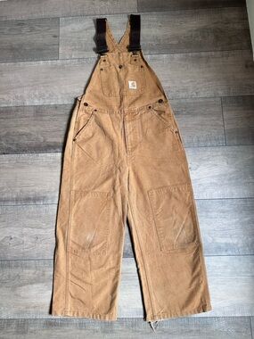 Carhartt Youth Size 8 Duck Bib Overalls Brown Canvas Workwear Kids